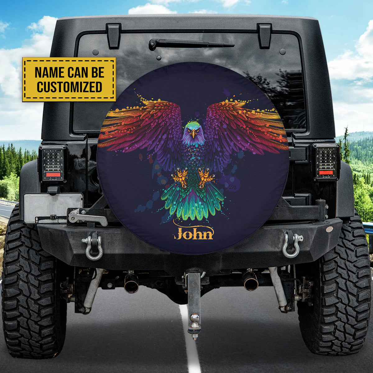 Teesdily | Eagle Spare Tire Cover Custom Name Tire Cover Colorful Eagle Wheel Cover Vintage Style Car Accessories Personalized Gifts