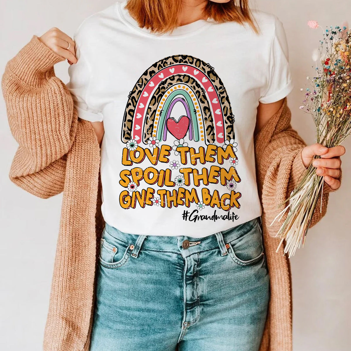 Teesdily | Grandmalife Leopard Rainbow Shirt, Love Them Spoil Them Give Them Back Tee Shirt, Grandma Mothers Day Apparel Tshirt Hoodie Sweatshirt Mug