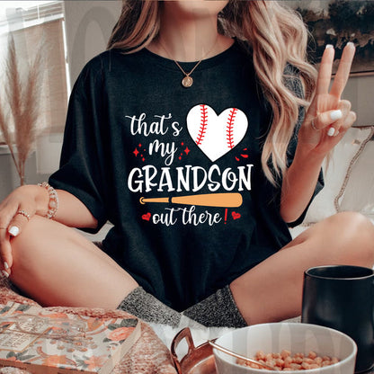 Teesdily | Baseball Grandma Shirt, That's My Grandson Out There Tops, Mothers Day Gift, Sporty Nana Streetwear Clothing Tshirt Hoodie Sweatshirt Mug