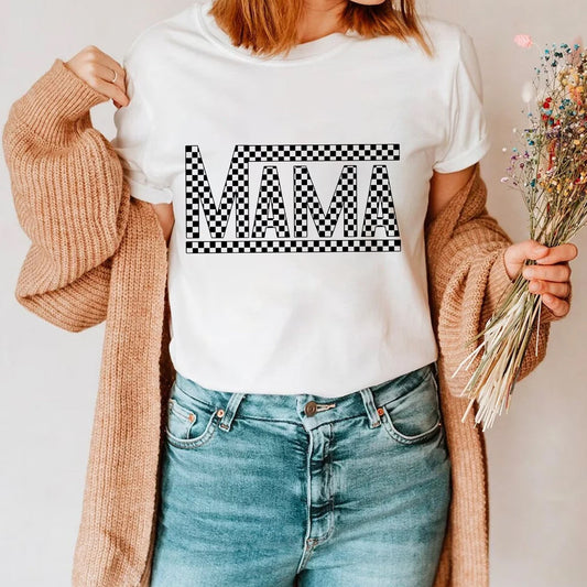 Teesdily | Drag Racing Mama Tshirts Shirts For Women Mama Mom Racing Check Plaid Sweatshirt Hoodie Mug Cool Mom Gift For Mothers Day