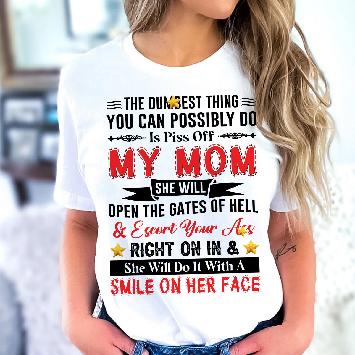 Teesdily | Mom Mother Day Shirt, Piss Off My Mom She Will Open The Gates Of Hell Tops, Humor Gift For Mom Unisex Tshirt Hoodie Sweatshirt Mug