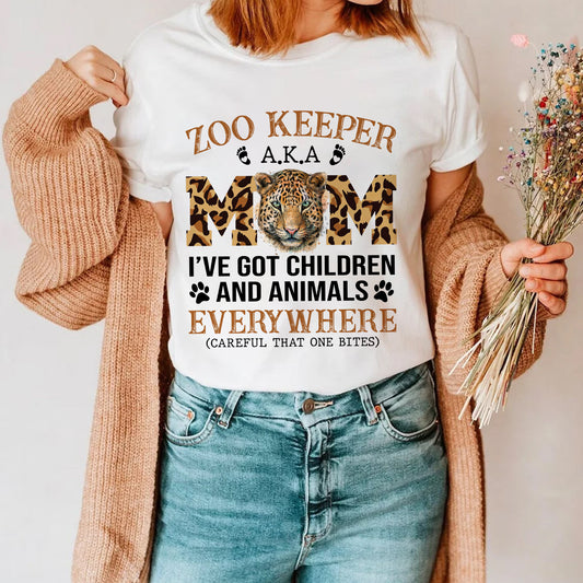 Teesdily | Zoo Keeper Mom Tshirts Shirts For Women Leopard Mom Sweatshirt Hoodie Mug Leopard Mom Shirt Funny Sarcastic Mothers Day Gifts From Kids