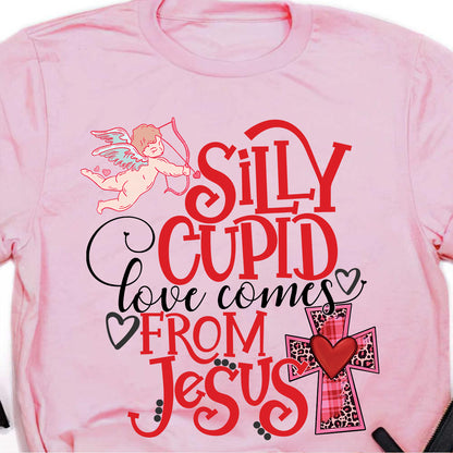 Teesdily | Christian Valentine Day Womens Tops, Silly Cupid Love Comes From Jesus Sweatshirt Hoodie Mug, Valentine Gift For Christian Girlfriend