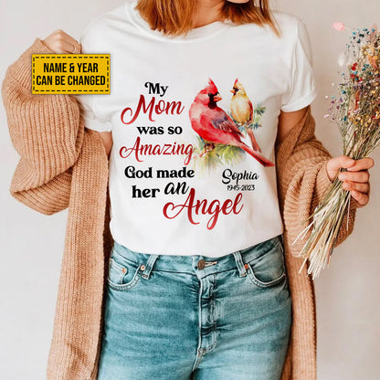 Teesdily | Cardinal Christmas Memorial Personalized Shirt God Made My Mom An Angel Sweatshirt Hoodie Mug Mom Mama In Heaven Remembrance Gifts