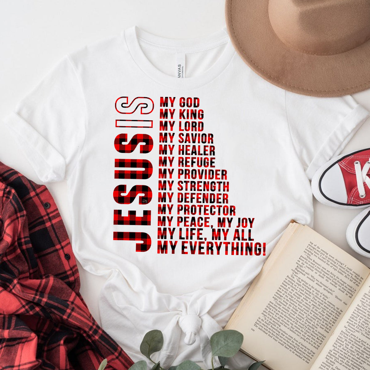 Teesdily | Jesus My God My King My Everything Casual Shirt, Jesus Christian Plaid Hooded Pullover, Christmas Theme Apparel, God Lovers Gift Idea