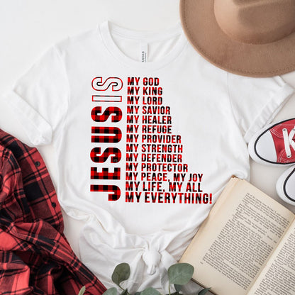 Teesdily | Jesus My God My King My Everything Casual Shirt, Jesus Christian Plaid Hooded Pullover, Christmas Theme Apparel, God Lovers Gift Idea