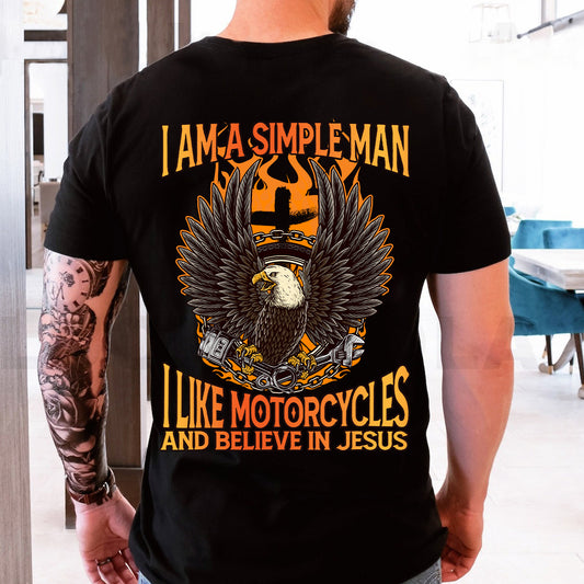 Teesdily | Christian Biker Shirt, Jesus Eagle Motorcycles Sweatshirt Hoodie Mug, Simple Man Like Motorcycles And Believe In Jesus, Speed Lover Gifts