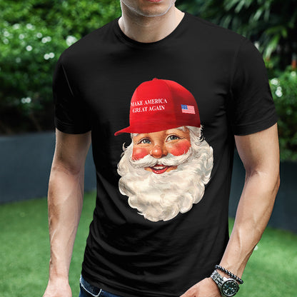 Teesdily | Santa Make Christmas Great Again Shirt, Funny Santa Christmas Sweatshirt, American Flag Santa Hoodie Mug, Xmas Gift