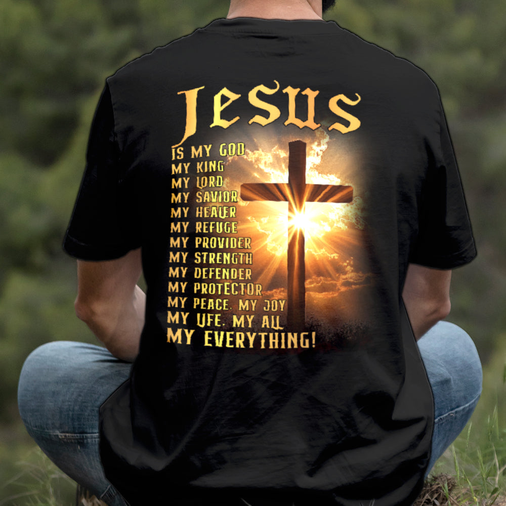 Teesdily | Jesus Is My God Shirt, Jesus My Everything Sweatshirt , Jesus Christian Cross Light Hoodie Mug, Religious Faith Gift