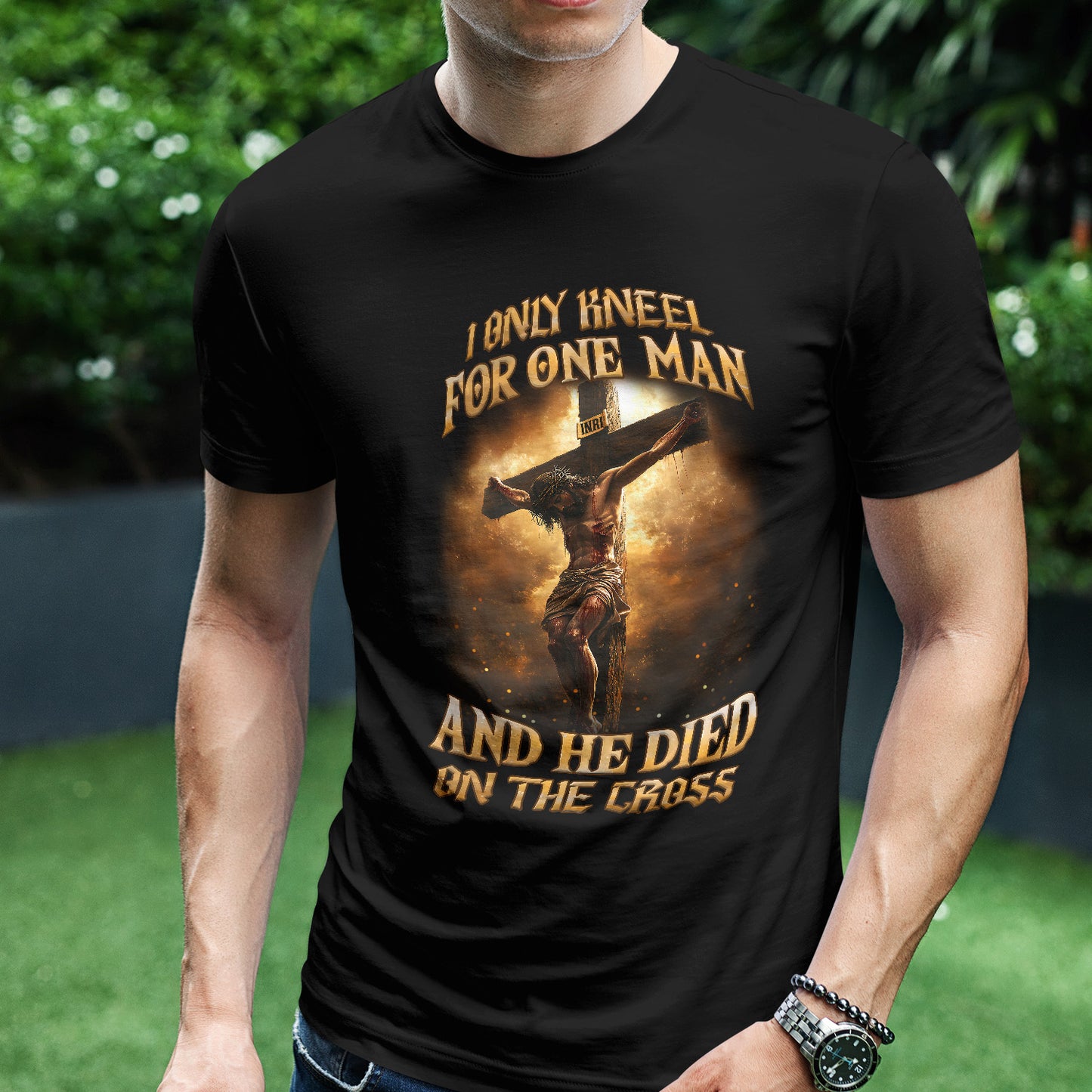 Teesdily | Jesus Crucifix Shirt, I Only Kneel For One Man And He Died On The Cross Sweatshirt Hoodie Mug, Christian Lover Gifts