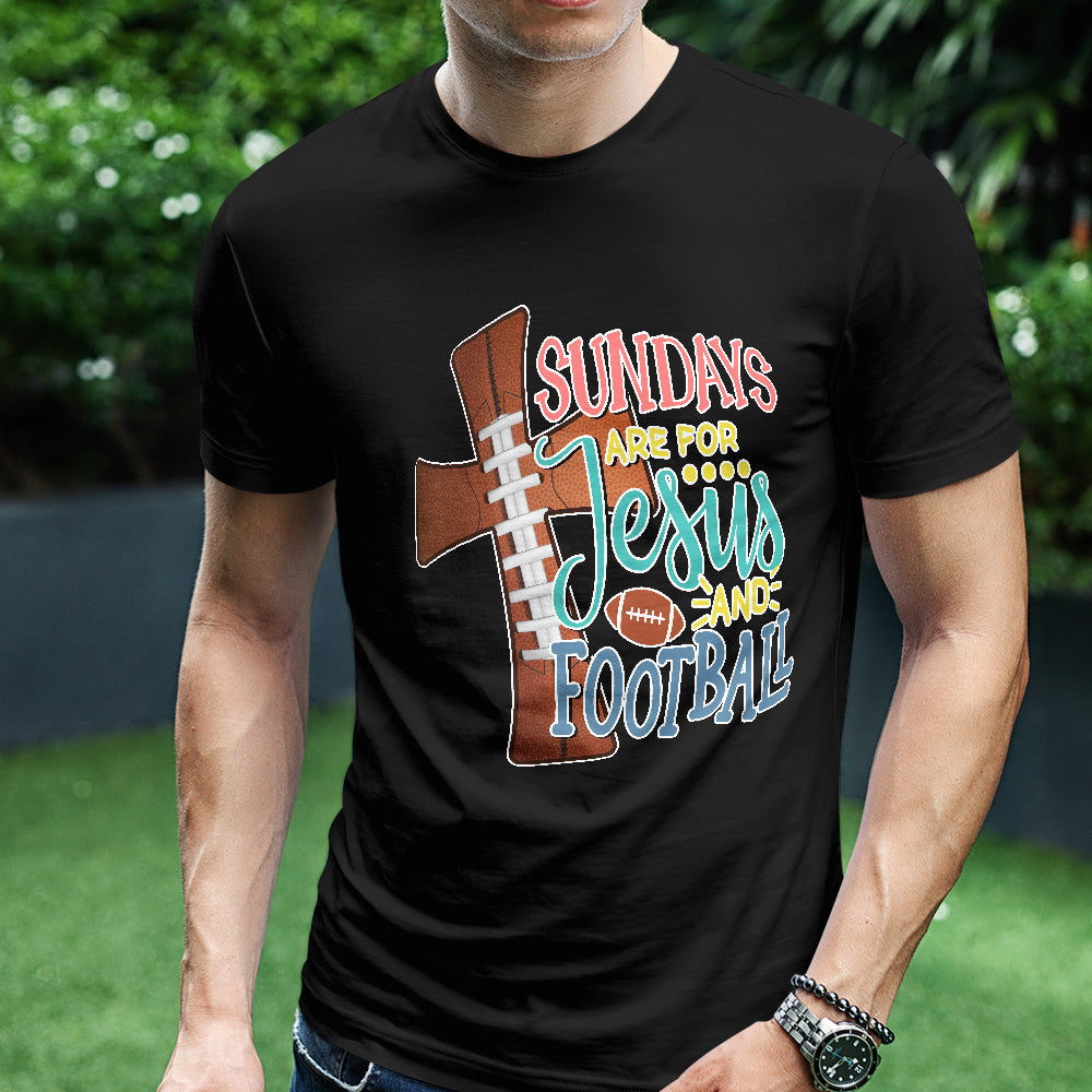 Teesdily | Christian Sundays Are For Jesus And Football Shirt, Jesus Cross Football Sweatshirt, Halftime Show Hoodie Mug Sport Gift