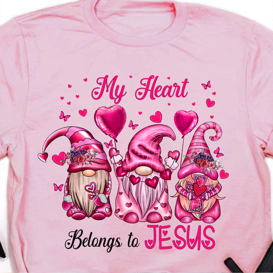 Teesdily | Valentine Gnomes Valentines Day Shirts, My Heart Belongs To Jesus Sweatshirt Hoodie Mug, Valentine's Day Gift For Her, Christian Gifts