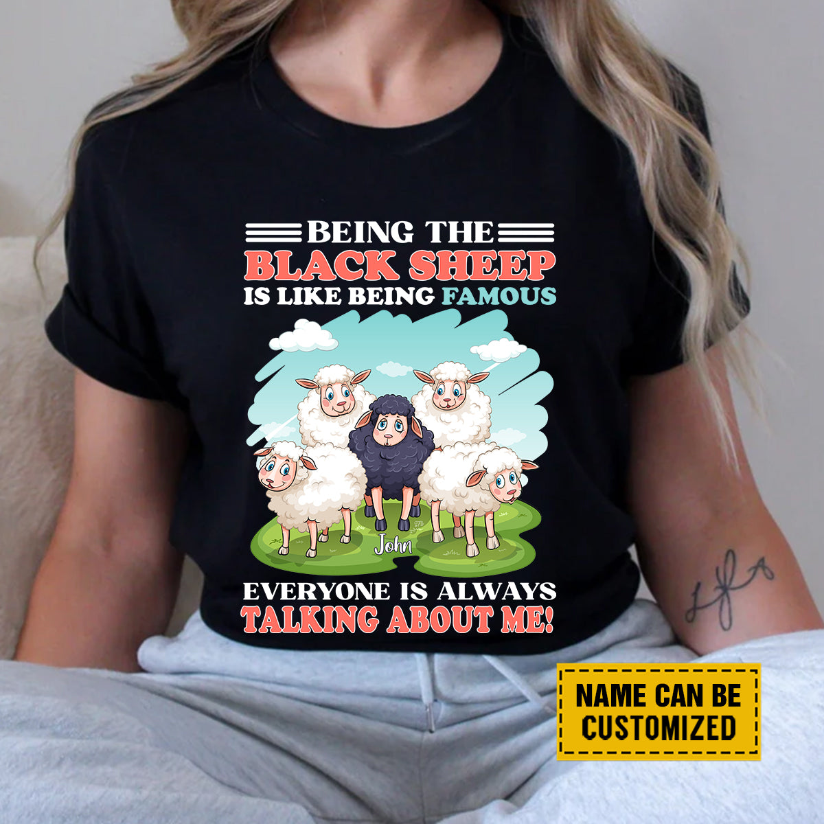 Teesdily | Black Sheep Custom Name Tshirt Inspiration Quote Sweatshirt Hoodie Mug Being The Black Sheep Is Like Being Famous