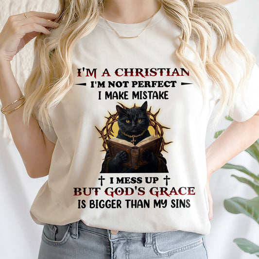 Teesdily | I'm A Christian Shirt, Black Cat Reading Bible Book Sweatshirt, Religious Basic Hoodie Mug, Jesus Lover Gifts