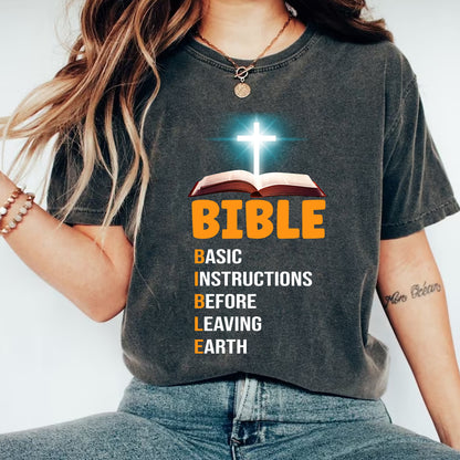 Teesdily | God Bible Book Shirts Casual Bible Basic Instructions Before Leaving Earth Crewneck Sweatshirt Hoodie Mug Christian God Prayer Gifts