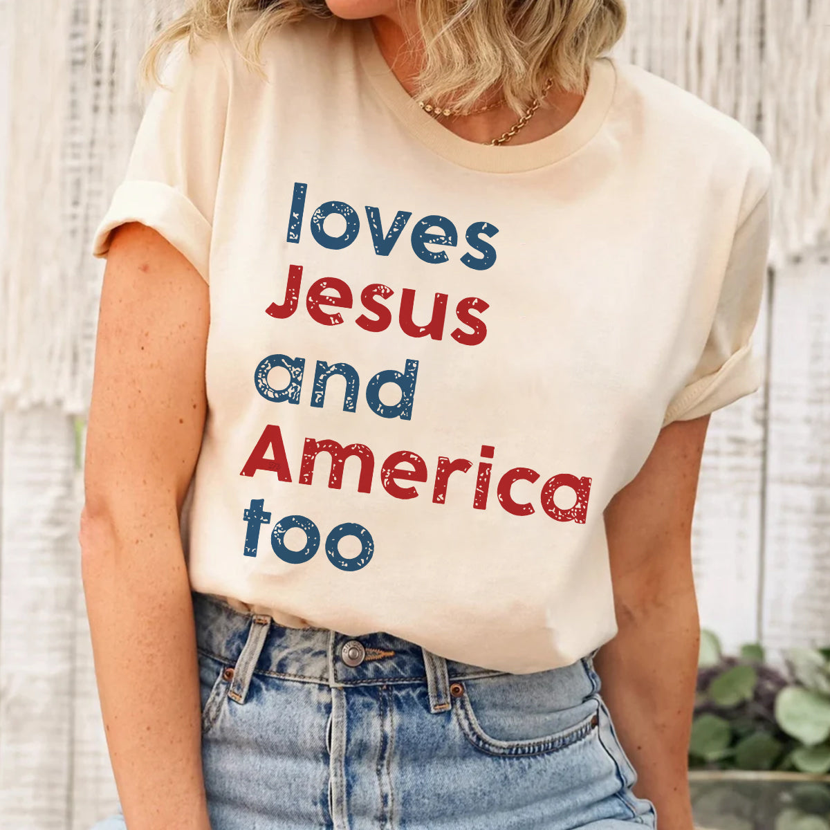 Teesdily | Loves Jesus And America Too Shirt, Patriotic Christian Sweatshirt Hoodie Pullover, Independence Day Mug, Christian 4Th Of July Gifts