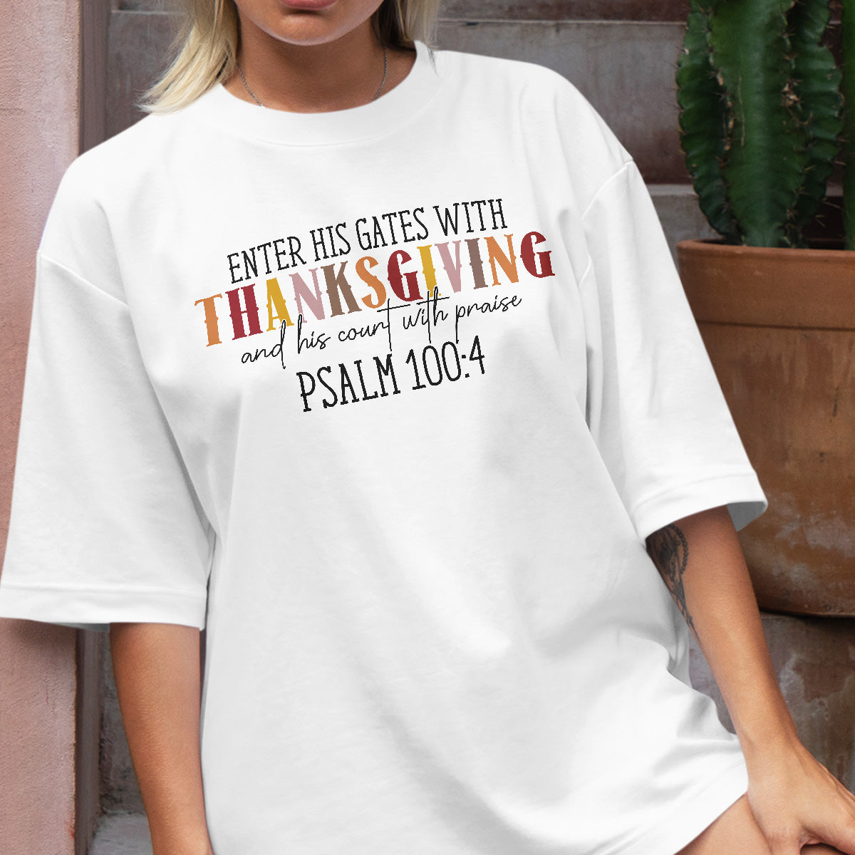 Teesdily | Jesus Thanksgiving Shirt, Enter His Gates With Thanksgiving Tee Sweatshirt Hoodie Mug, Christ Thanksgiving Gift