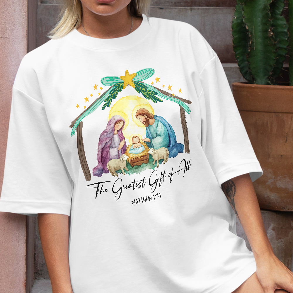 Teesdily | The Greatest Gift Of All Shirt, Nativity Shirt, Christian Nativity Christmas Sweatshirt Hoodie Mug, Religious Gift