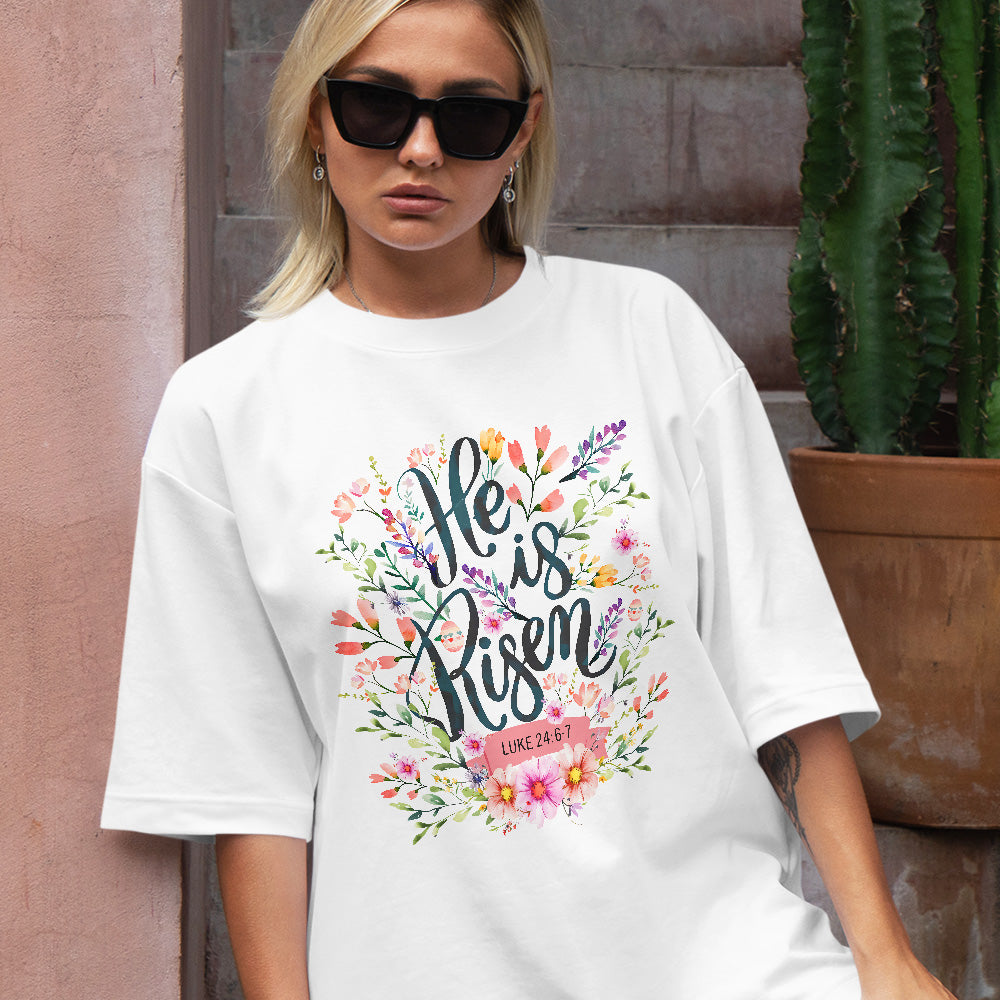 Teesdily | He Is Risen Easter Shirt, Floral Easter Tshirt, Jesus Easter Sweatshirt, Easter Hoodie Mug For Women Gift