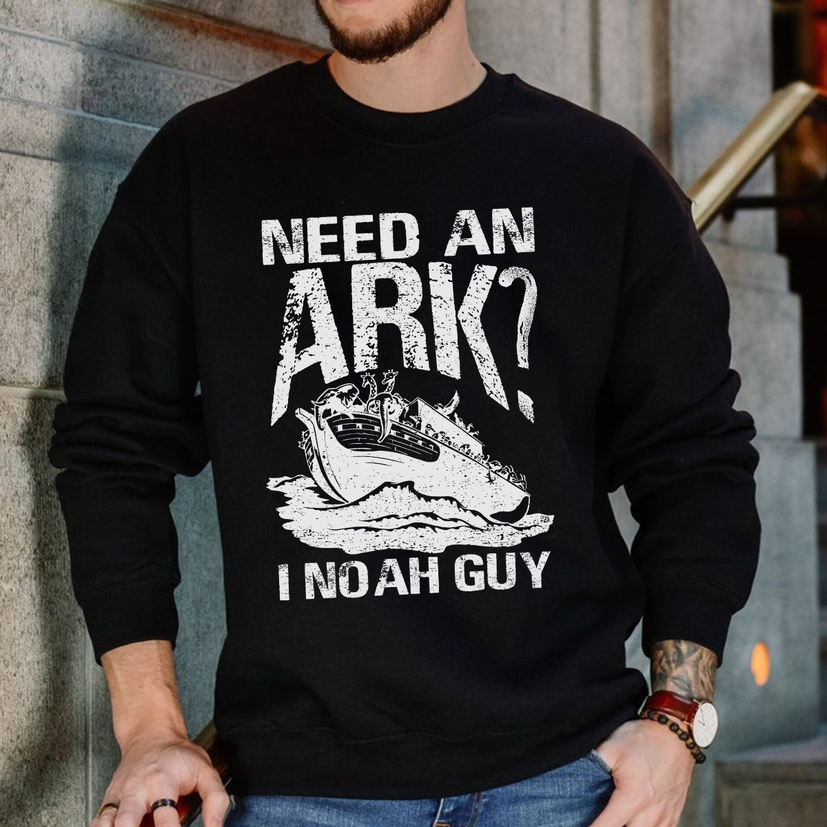 Teesdily | Jesus Fishing Shirt, Need An Ark I Noah Guy A Whimsical Hoodie Sweatshirt, Gift For Christians, Great For Noah's Ark Anniversary