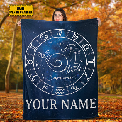 Teesdily | Capricorn Personalized Fleece Blanket With Name Horoscope Sherpa Blanket Zodiac Sign Constellation Astrology Adult Kid Birthday Gifts