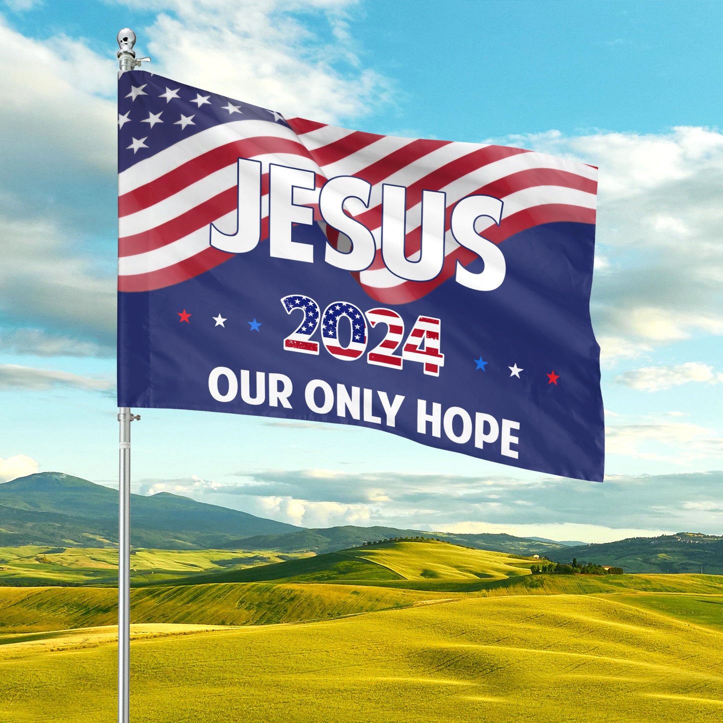 Teesdily | Jesus Christ American Flag, Jesus Now And Forever Our Only Hope Garden Outdoor Flag, Independence Day Yard Decor, Patriotic Gifts