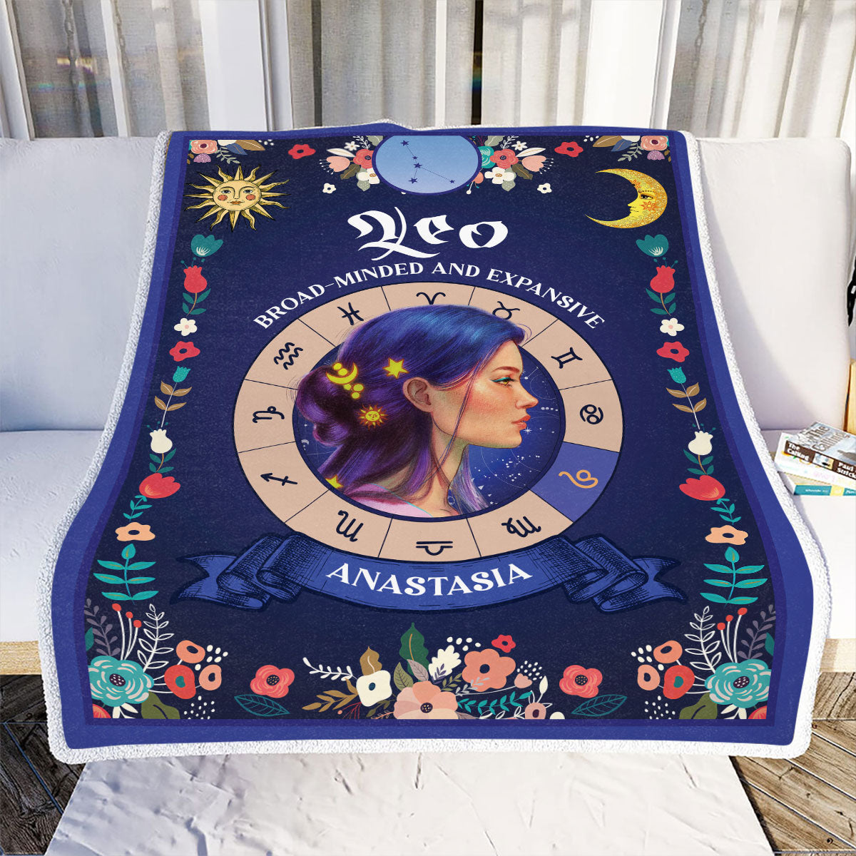 Teesdily | Leo Zodiac Sign Characteristics Customized Blanket Broad-Minder And Expansive Sherpa Fleece Horoscope Design Astrology Gift Birthday