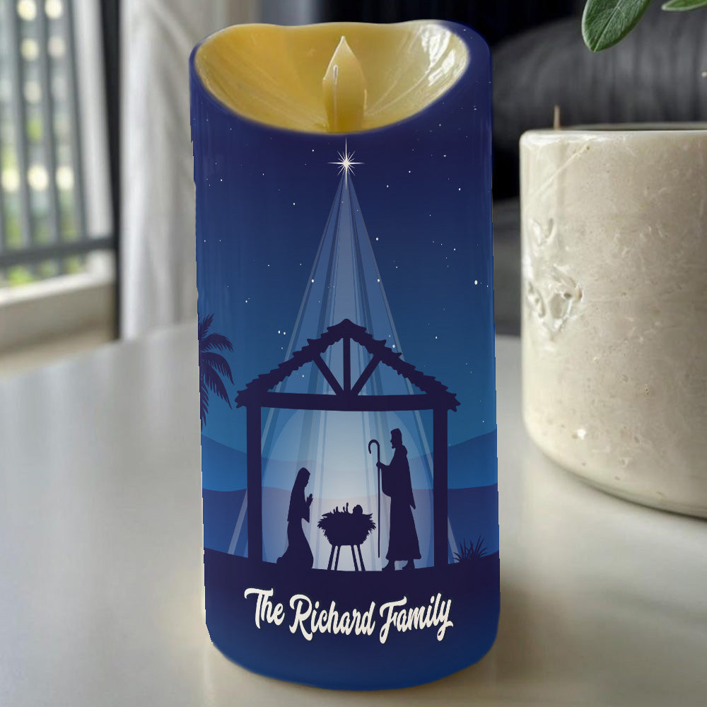 Teesdily | Custom Christmas Nativity Scene LED Candle Without Battery, Holy Night Birth Jesus, Christ Religious Christmas Gift