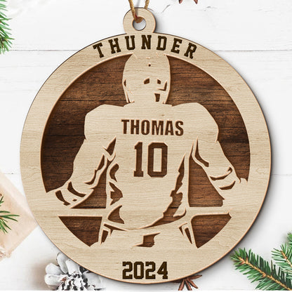 Teesdily | Customized Hockey Ornament, Hockey Player Ornament, 2 Layer Wooden Sports Team Ornament Christmas, Hockey Lover Gifts