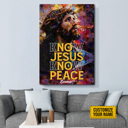 Teesdily | Personalized Jesus Art Poster, No Jesus No Peace God Faith Poster Canvas, God Jesus Watercolor Art Posters, Religious Home Decor