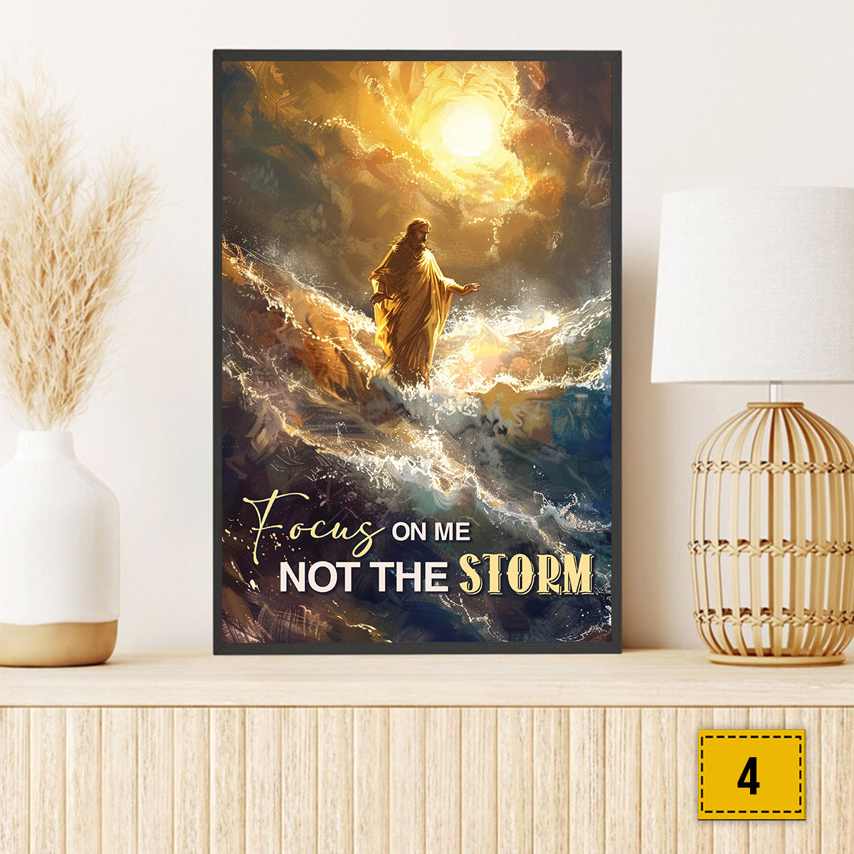 Teesdily | Jesus Poster, Focus On Me Not The Storm, God Art Painting Print, Religious Gifts, Gift For Jesus Lovers, Religious Poster Canvas