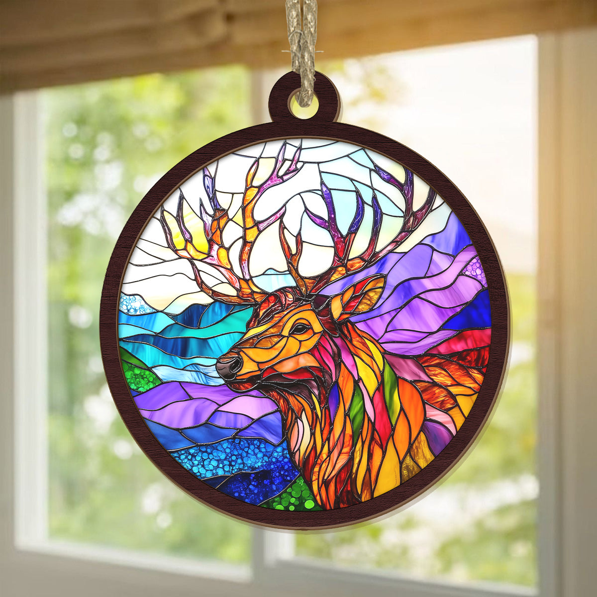 Teesdily | Deer Suncatcher, Deer Stained Glass Suncatcher, Elk Suncatcher Ornament, Deer Christmas 2024 Gift, Ornament Christmas, Deer Lover Gift