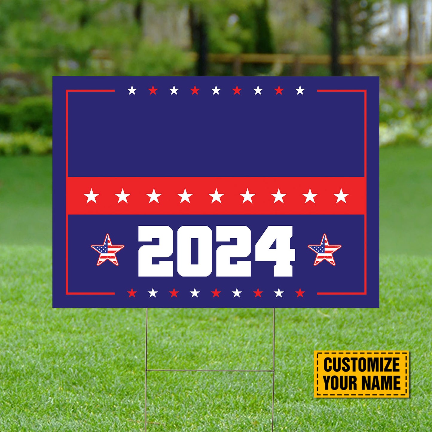 Teesdily | Personalized Yard Sign, Independence 2024 American Flag Lawn Sign, Home Decor Metal Outdoor Sign, Garden Banner Yard Sign, Patriot Gifts