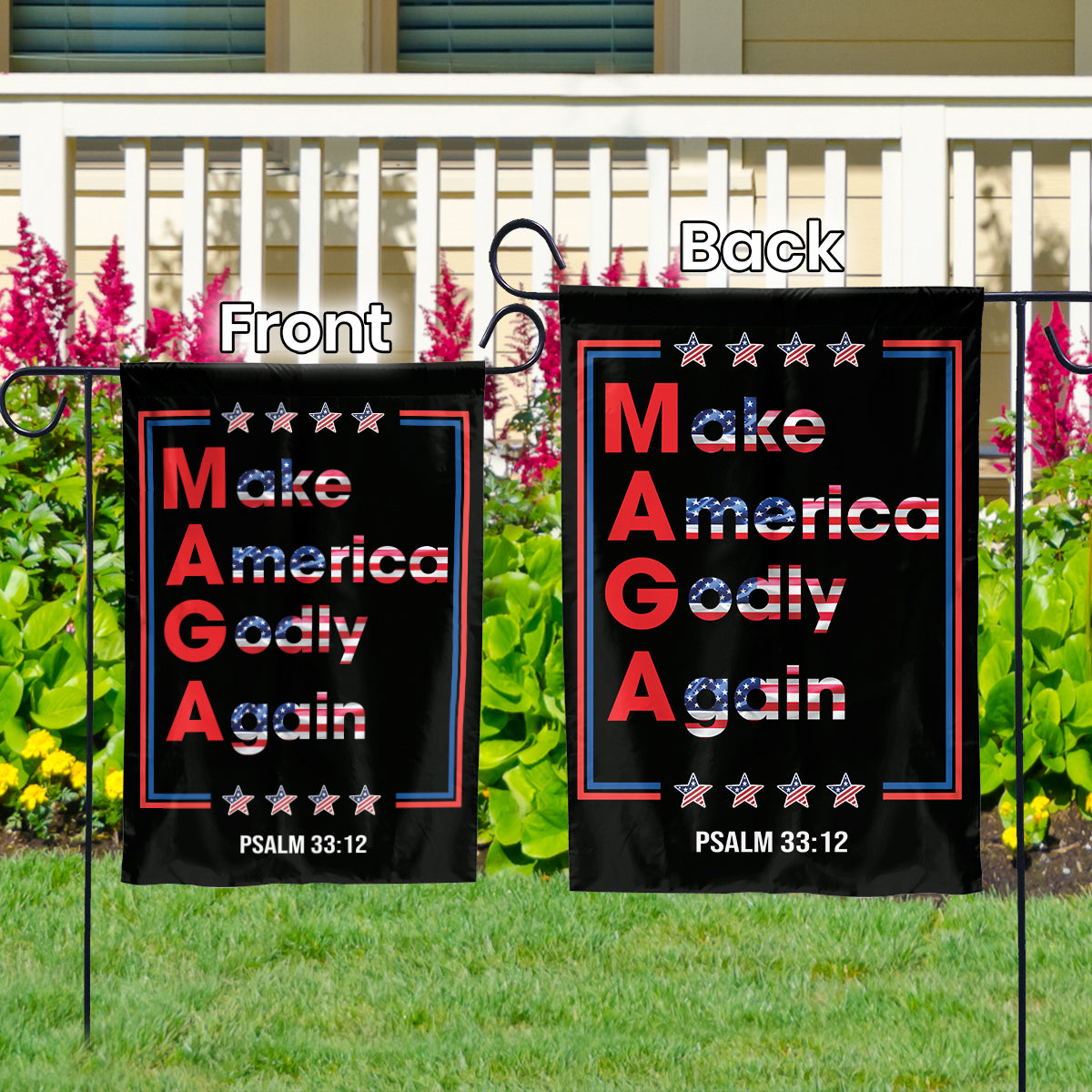 Teesdily | Make America Godly & Again Psalm 33:12 House Flag, Patriotic American Garden Flag, Patriot Outdoor Garden Decor, Christian Gifts