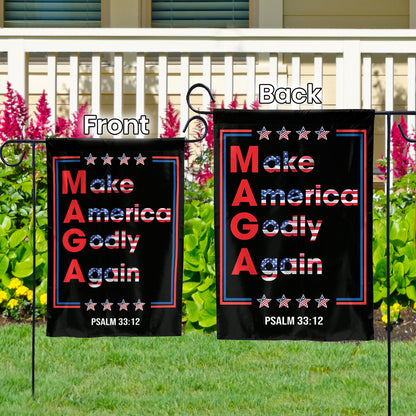 Teesdily | Make America Godly & Again Psalm 33:12 House Flag, Patriotic American Garden Flag, Patriot Outdoor Garden Decor, Christian Gifts