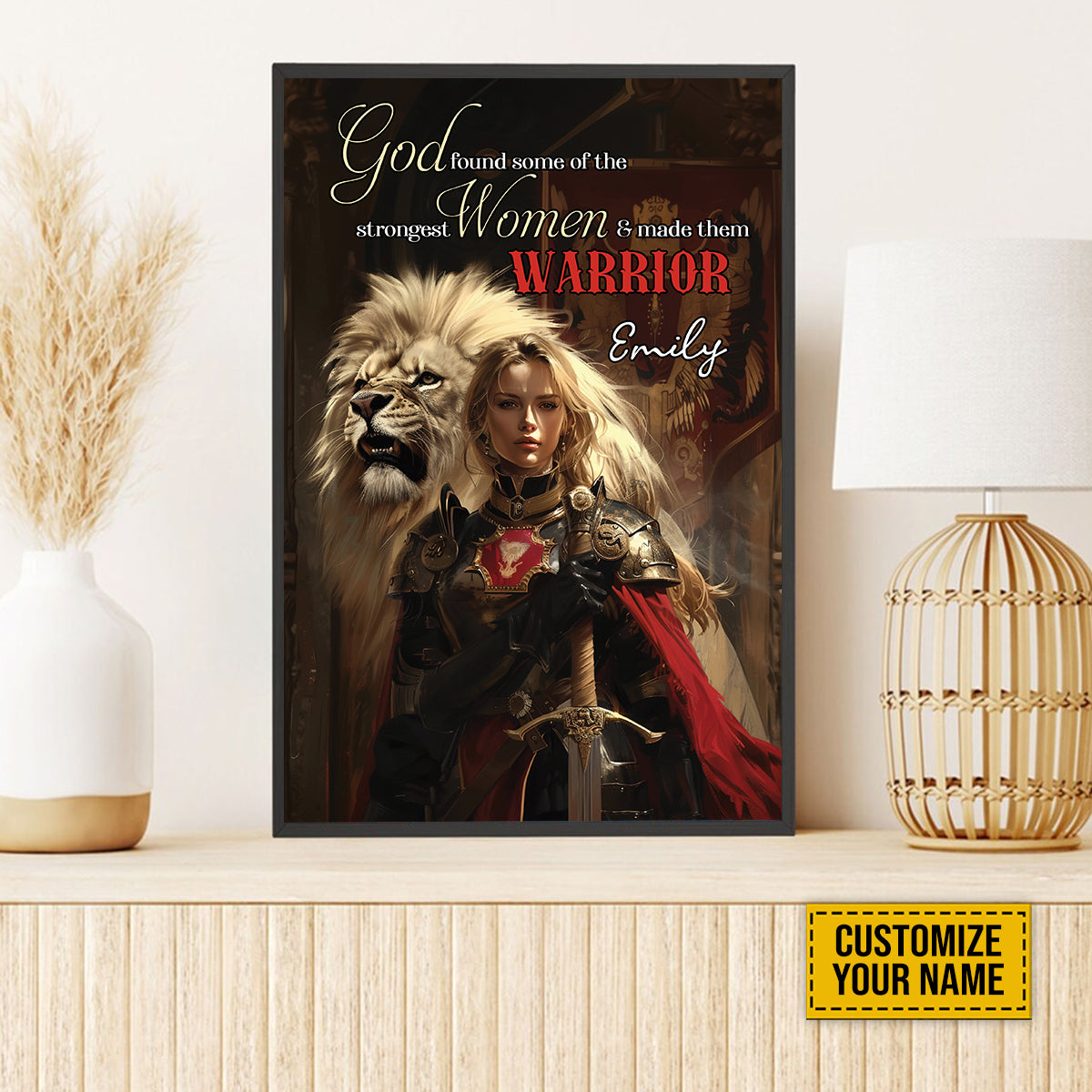 Teesdily | Customized Warrior Woman Lion Poster, God Found Some Of Strongest Women Canvas, Daughter Of God Gifts Poster No Frame/ Wrapped Canvas
