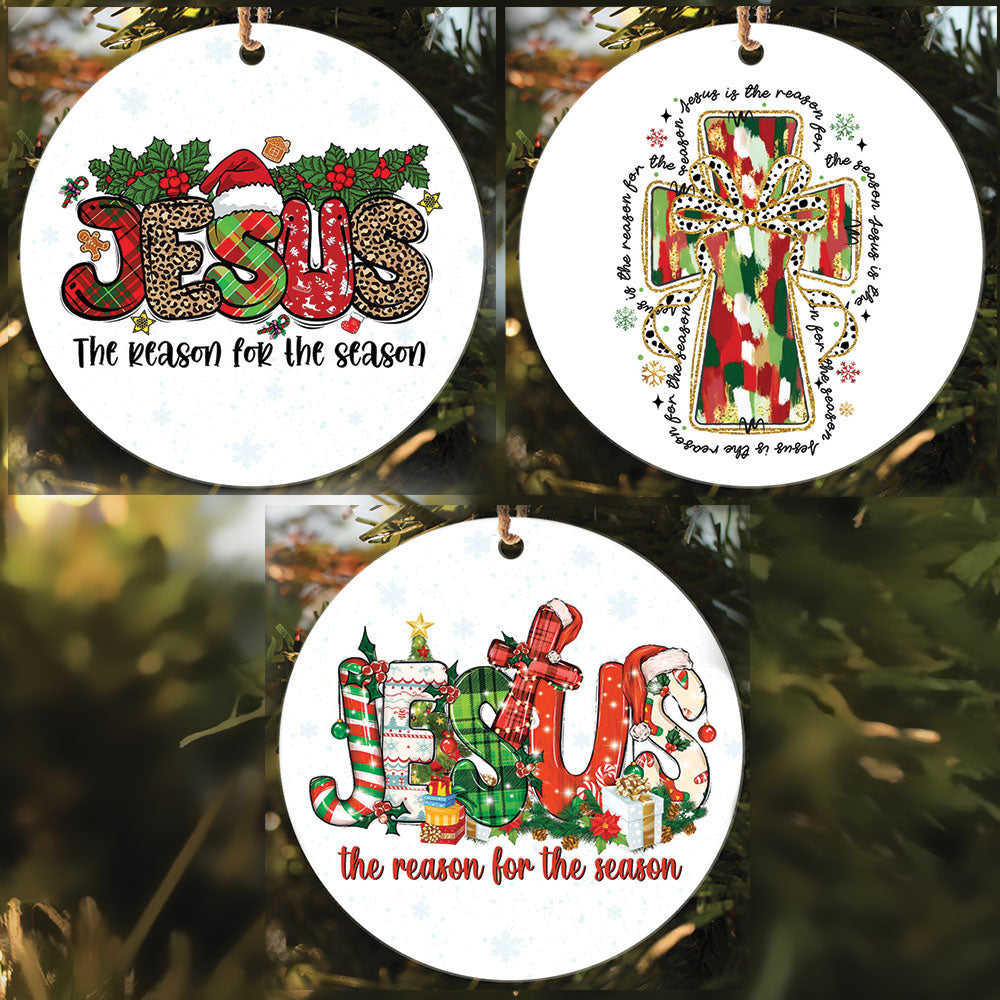 Teesdily | Jesus Christmas Ceramic Ornament, Jesus Is The Reason For The Season Acrylic Ornament, Jesus Christmas Ornament Gift