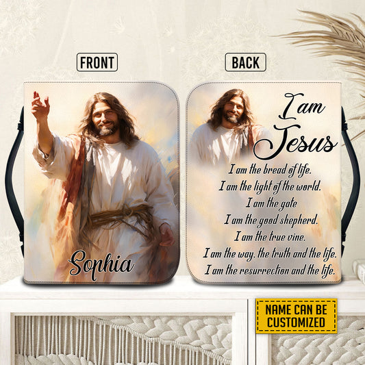 Teesdily | Jesus Painting Personalized Bible Covers, Jesus Christ Bible Study Accessories, I Am The Resurrection, God Prayer Inspirational Custom Gift