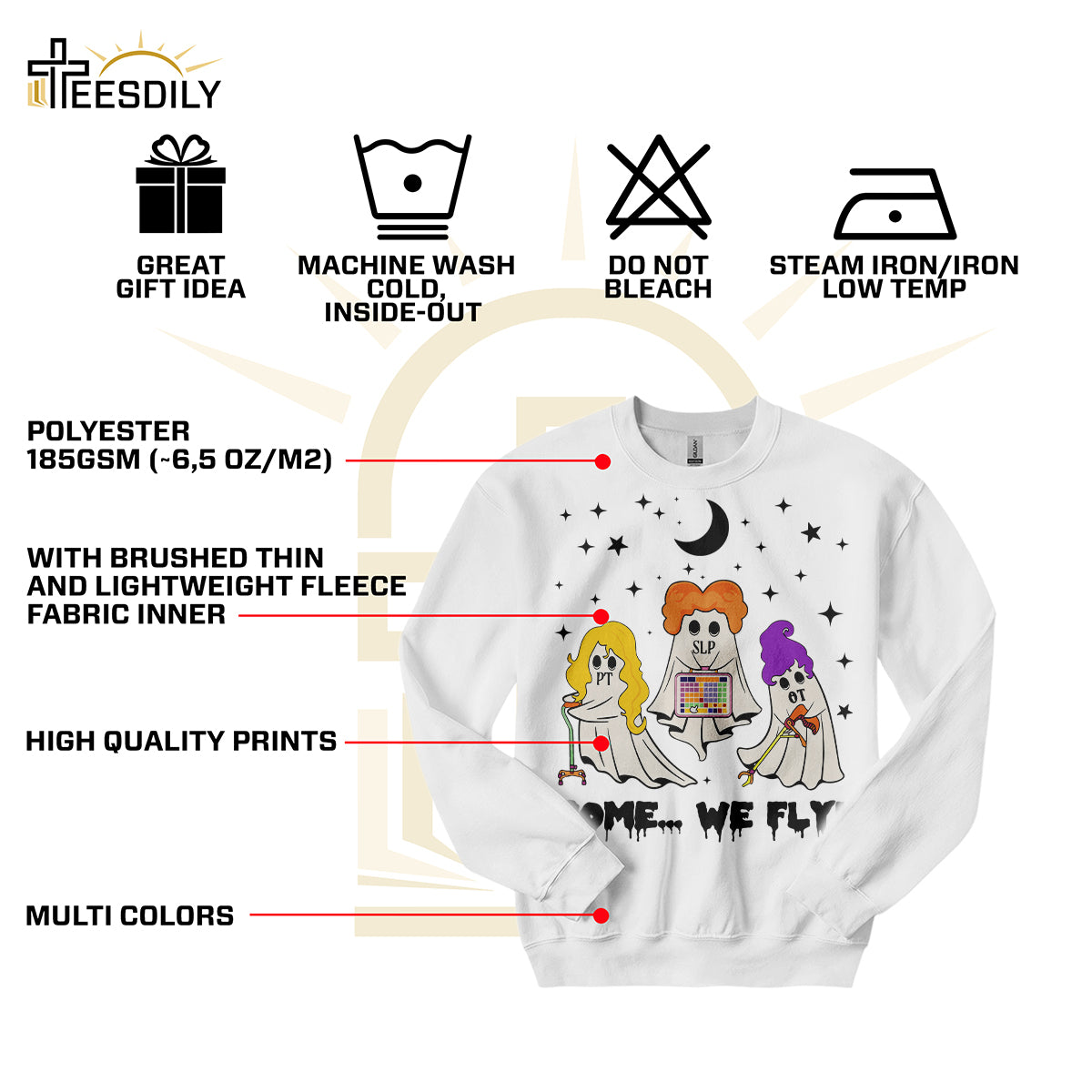 Teesdily | Halloween OT PT SLP Team Shirt, Cute Ghost Come We Fly Halloween Tee Sweatshirt Hoodie Mug, Halloween Lovers Gifts, OT PT Halloween Gifts