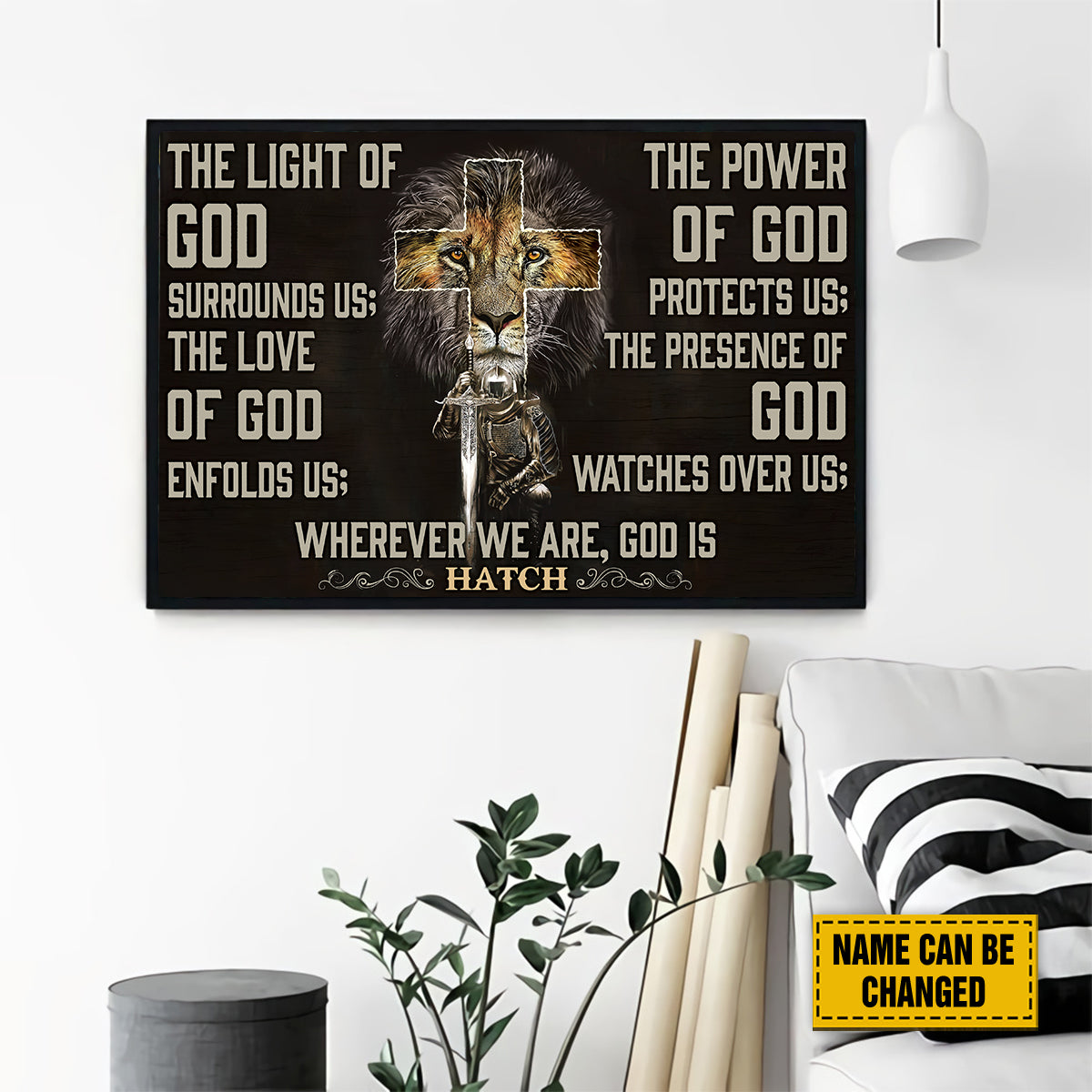 Teesdily | Customized Lion Of Judah Jesus Warrior Cross Poster, The Light Of God Surrounds Us Christian Canvas, Jesus Lovers Gifts, Home Decoration