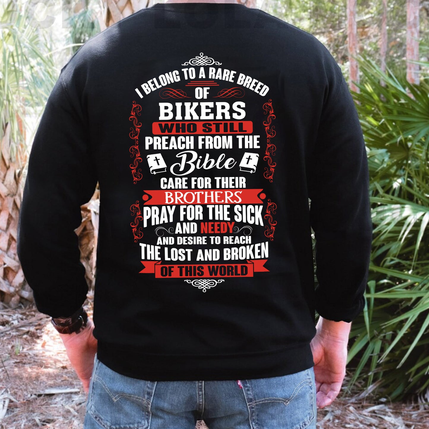 Teesdily | Jesus Biker Shirt, I Belong To A Rare Breed Of Bikers Back Design Unisex T-shirt, Christian Bikers Sweatshirt Hoodie Mug, God Lovers