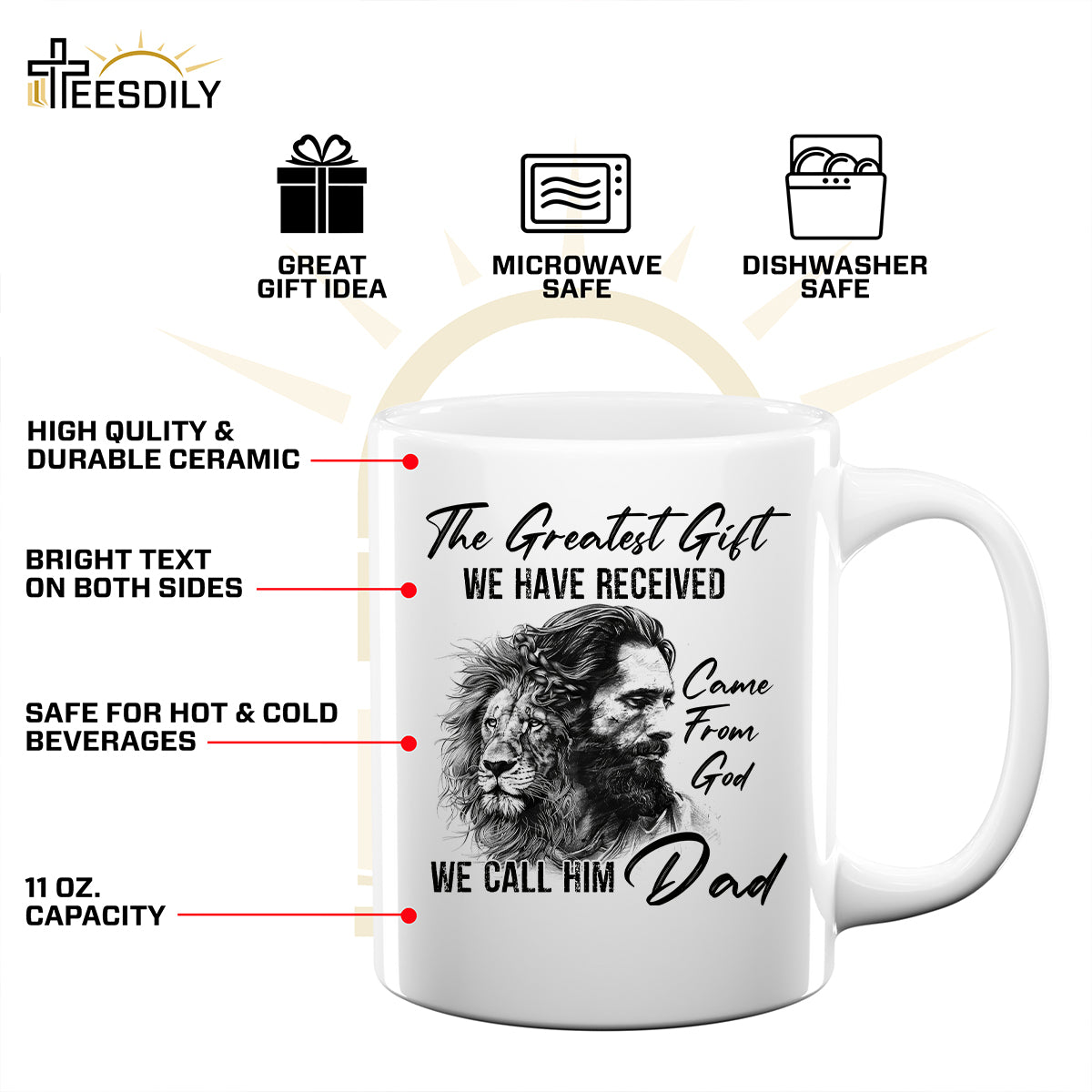 Teesdily | Jesus Lion Shirt, We Call Him Dad Shirt, Christian Father's Day Gift, God Gift, Unisex Tshirt Hoodie Sweatshirt Mug