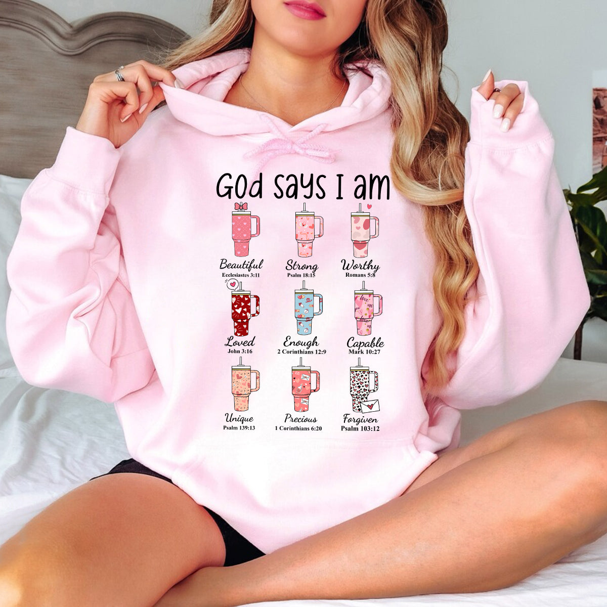 Teesdily | Valentines Day God Says I Am Shirts Short Sleeve Cute Valentine Heart Cup Tumblers Womens Sweatshirt Hoodie Mug Gift For Wife Girlfriend