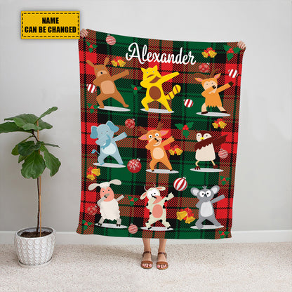 Teesdily | Christmas Cartoon Animals Personalized Blanket For All Season Nursery Xmas Sherpa Blanket Cute Christmas Gift For Kids Customized Fleece