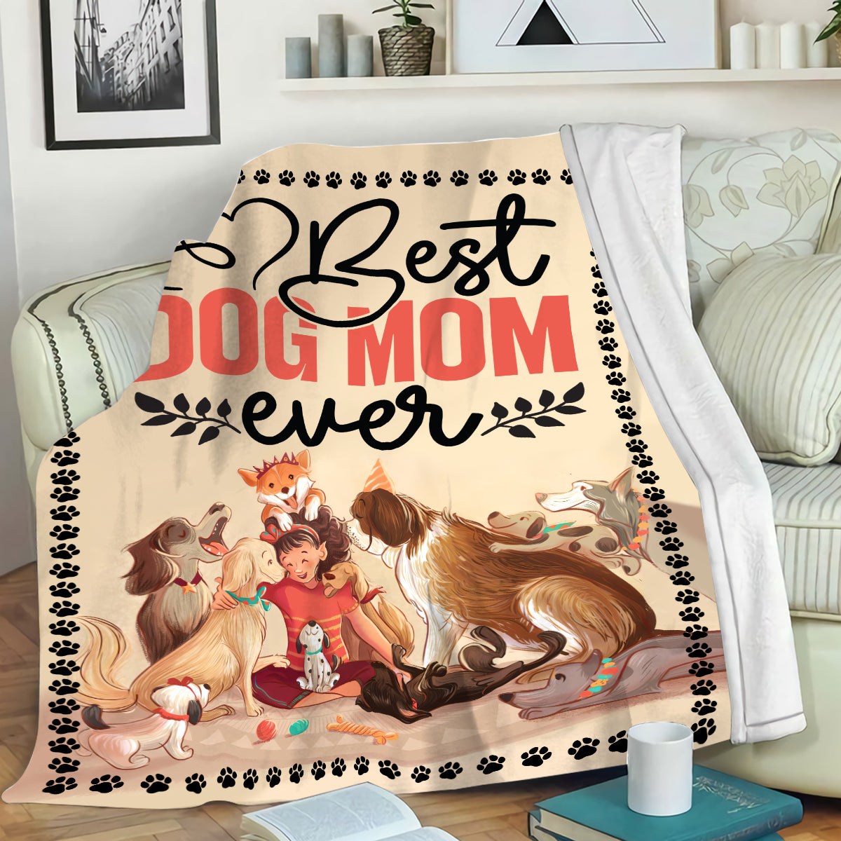 Teesdily | Dog Mom Fleece Blanket, Best Dog Mom Ever Sofa Blanket, Dog's Mom Mother Day Gifts, Dog Lover Gifts For Pet Day, Birthday Gifts For Mom