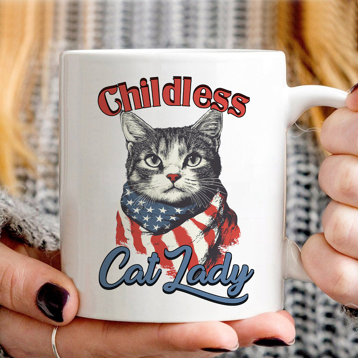 Teesdily | Childless Cat Lady Shirt, Childless Cat Lady For Ka-mala T-shirt, Cat American Flag Sweatshirt Hoodie Mug, Cat Lover Gift