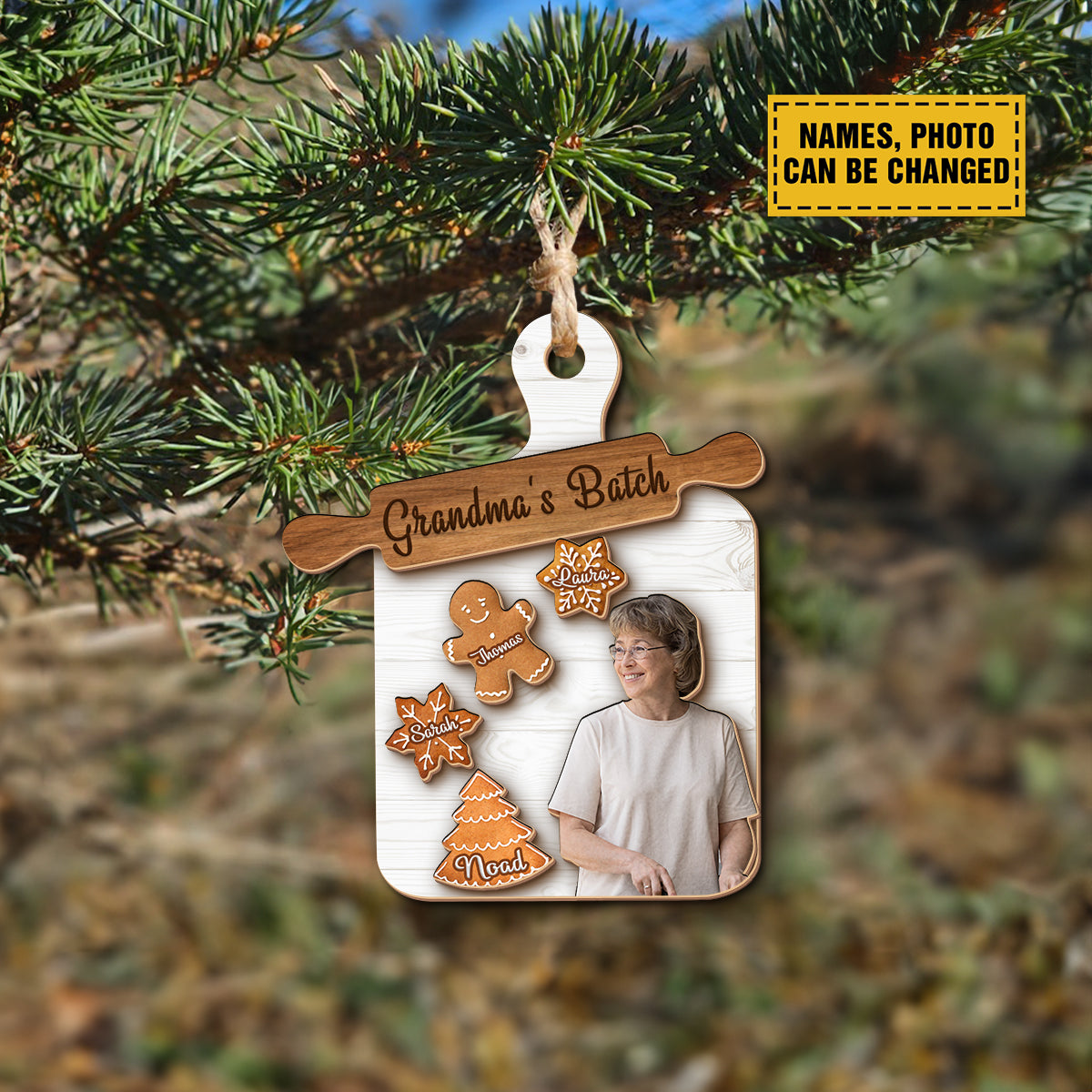 Teesdily | Custom Grandma Mom Cookie Board Christmas Ornament, Christmas Gingerbread Cookie Snowflake 2 Layered Wood Ornament 2024