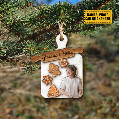 Teesdily | Custom Grandma Mom Cookie Board Christmas Ornament, Christmas Gingerbread Cookie Snowflake 2 Layered Wood Ornament 2024