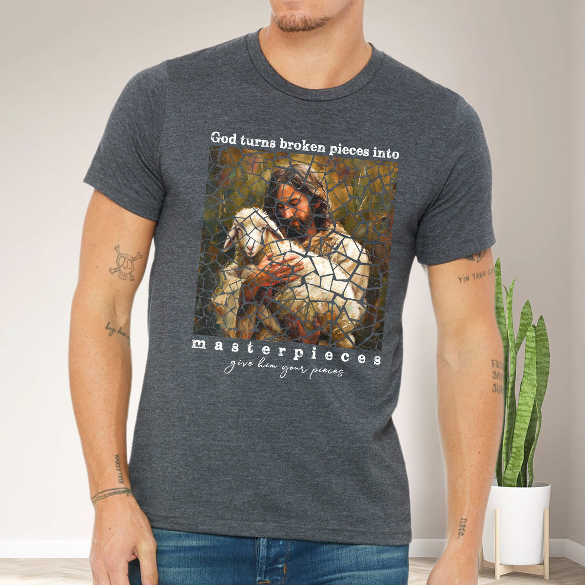 Teesdily | Jesus Lamb Of God Shirt, God Turns Broken Pieces Into Masterpieces Shirt, Christian Unisex Shirt Hoodie Sweatshirt Mug, Jesus Lovers Gifts