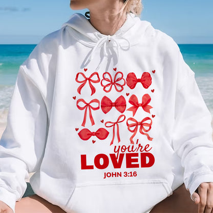 Teesdily | You Are Loved John 3 16 Shirt, Jesus Bow Coquette Valentines Sweatshirt, Bible Verse Christian Hoodie Mug, Valentine Gift